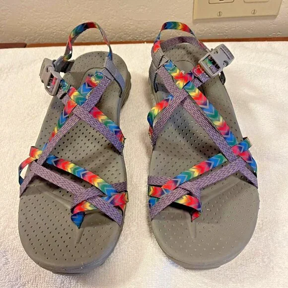 Skechers Women's Reggae Bright Direction Rainbow Sport Sandal Shoe Size 7 - Picture 2 of 10